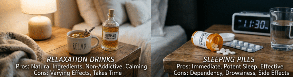 Relaxation Drinks Vs Sleeping Pills Pros & Cons
